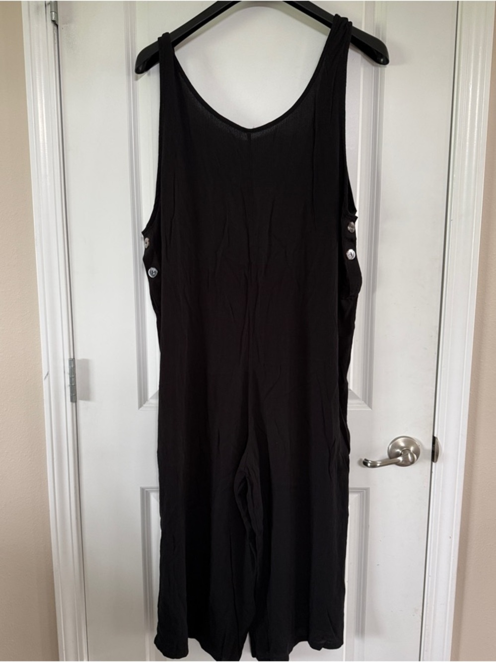 Black Swim-cover Romper with Side Buttons, Deep Plunge Back, 16